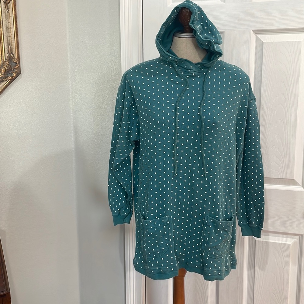 Y2K bugle boy Hoodie sweatshirt cotton green white polkadot Women’s size S small